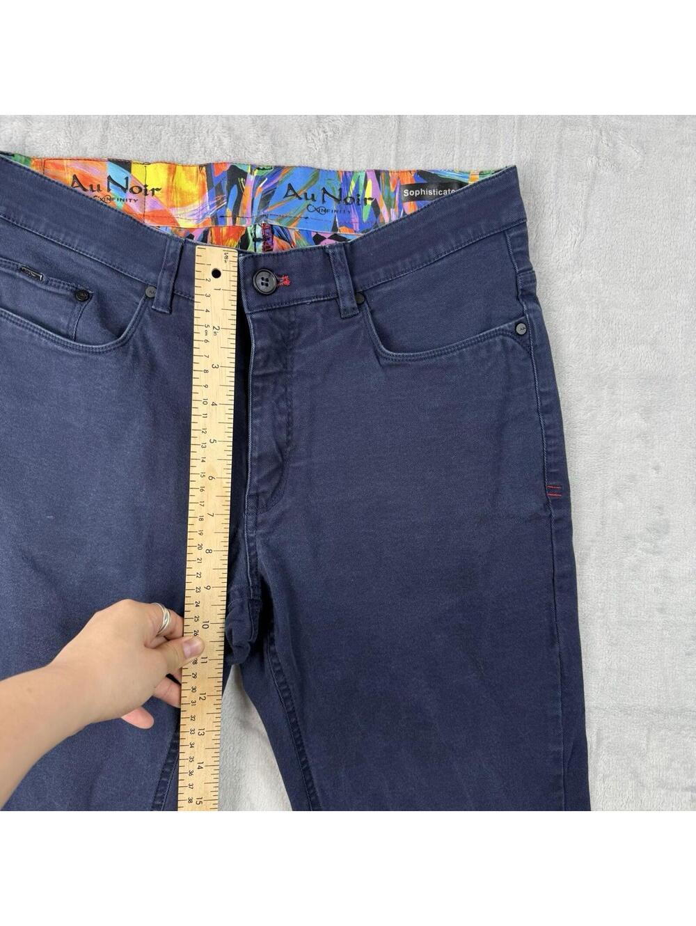 Au Noir Slim Fit Pants Navy Stretch Designer Trousers Mens 30x29 Preppy Floral - Picture 8 of 11